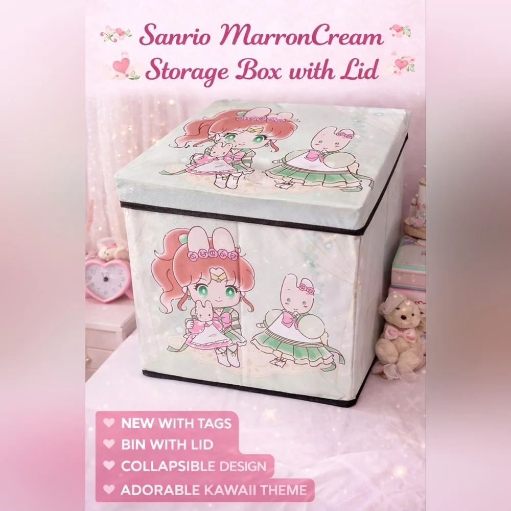 Sanrio MarronCream Storage Box with Lid – NWT – Kawaii Collapsible Bin